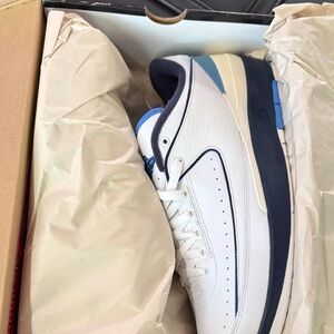 Jordan 2 Retro White and Navy Sneakers - New in Box, Size 13.5